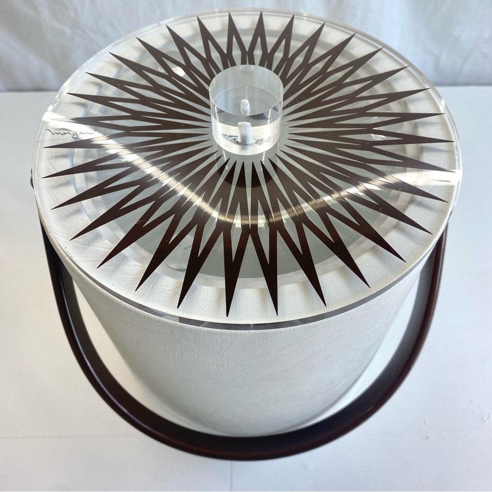 Morgan Designs 1960-70s White Brown Vinyl Insulated Ice Bucket Mod Retro MCM